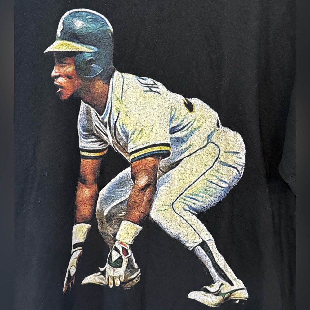 Oakland Athletics A’s Ricky Henderson Baseball Legend Black Men's XXL T-Shirt - Picture 3 of 4